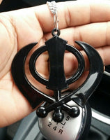 Black acrylic khanda punjabi sikh singh kaur pendant car rear mirror hanging ss1