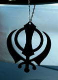 LARGE Black Acrylic Khanda Punjabi Sikh Pendant Car Rear Mirror Hanging in Chain