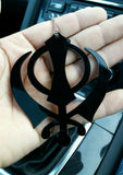 LARGE Black Acrylic Khanda Punjabi Sikh Pendant Car Rear Mirror Hanging in Chain