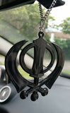 Black acrylic khanda punjabi sikh singh kaur pendant car rear mirror hanging ss1