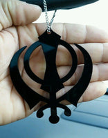 LARGE Black Acrylic Khanda Punjabi Sikh Pendant Car Rear Mirror Hanging in Chain