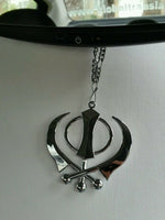 Large Stainless Steel Punjabi Sikh Large Khanda Pendant Car Mirror Hanging P2