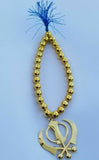 Gold plated stunning small khanda punjabi sikh pendant car rear mirror bead mala