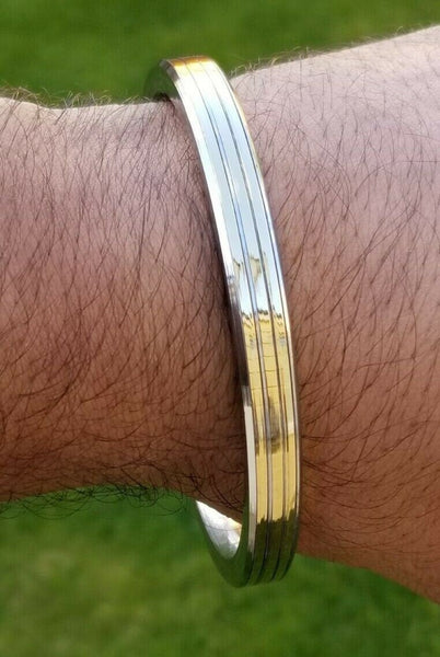 Sikh kara stainless steel flat smooth 3 brass lines kada singh kaur bangle v20