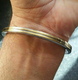 Stunning stainless steel two brass lines smooth plain gold affect sikh kara zz4