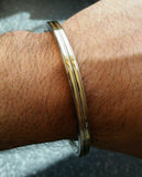 Stunning stainless steel two brass lines smooth plain gold affect sikh kara zz4