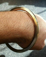 Stunning stainless steel two brass lines smooth plain gold affect sikh kara zz4