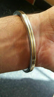 Stunning stainless steel two brass lines smooth plain gold affect sikh kara zz4