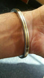 Stunning stainless steel two brass lines smooth plain gold affect sikh kara zz4