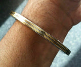 Stunning stainless steel two brass lines smooth plain gold affect sikh kara zz4