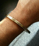 Stunning stainless steel two brass lines smooth plain gold affect sikh kara zz4