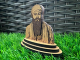 Sikh Guru Ram Das Ji Wood Carved Photo Portrait Sikh Desktop Stand Blessing OF25