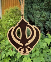 Wooden Khanda Car Hanger Punjabi Sikh Kaur Stunning Evil Protection pendant CC21