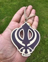 Wooden Khanda Car Hanger Punjabi Sikh Kaur Stunning Evil Protection pendant CC21