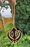 Wooden Khanda Car Hanger Punjabi Sikh Kaur Stunning Evil Protection pendant CC21