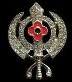 Stunning Diamonte Silver Plated SIKH KhandaPoppy Singh Kauar Khalsa Brooch Pin