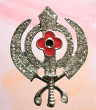 Stunning Diamonte Silver Plated SIKH KhandaPoppy Singh Kauar Khalsa Brooch Pin