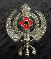 Stunning Diamonte Silver Plated SIKH KhandaPoppy Singh Kauar Khalsa Brooch Pin