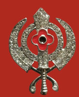 Stunning Diamonte Silver Plated SIKH KhandaPoppy Singh Kauar Khalsa Brooch Pin