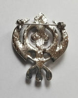 Stunning Diamonte Silver Plated SIKH KhandaPoppy Singh Kauar Khalsa Brooch Pin