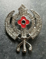 Stunning Diamonte Silver Plated SIKH KhandaPoppy Singh Kauar Khalsa Brooch Pin