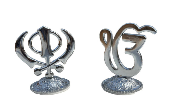 Silver Plated Khanda or Ek Onkar Sikh Car Dashboard Stand Singh Punjabi PP31 New