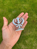 Silver Plated Khanda or Ek Onkar Sikh Car Dashboard Stand Singh Punjabi PP31 New