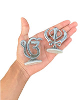 Silver Plated Khanda or Ek Onkar Sikh Car Dashboard Stand Singh Punjabi PP31 New