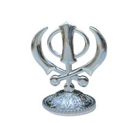 Silver Plated Khanda or Ek Onkar Sikh Car Dashboard Stand Singh Punjabi PP31 New