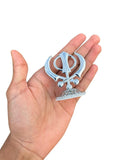 Silver Plated Khanda or Ek Onkar Sikh Car Dashboard Stand Singh Punjabi PP31 New