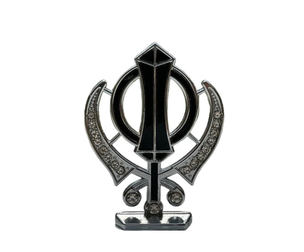 Silver Plated Khanda Diamonte Design Car Dashboard Stand Singh Kaur Punjabi F34