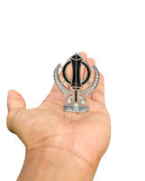 Silver Plated Khanda Diamonte Design Car Dashboard Stand Singh Kaur Punjabi F34