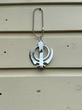 Sikh Steel Khanda Singh Kaur Pendant Punjabi Car Mirror Hanger Ball Chain F33