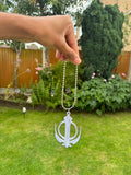 Sikh Steel Khanda Singh Kaur Pendant Punjabi Car Mirror Hanger Ball Chain F33