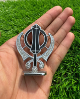 Silver Plated Khanda Diamonte Design Car Dashboard Stand Singh Kaur Punjabi F34