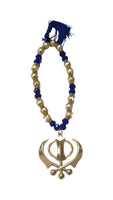 Gold Plated Khanda Beaded Mala Pendant Sikh Singh Kaur Car Mirror Hanger F37 NEW