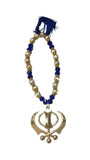 Gold Plated Khanda Beaded Mala Pendant Sikh Singh Kaur Car Mirror Hanger F37 NEW