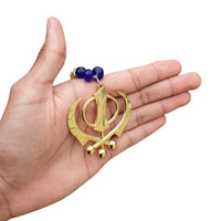 Gold Plated Khanda Beaded Mala Pendant Sikh Singh Kaur Car Mirror Hanger F37 NEW