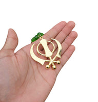 Gold Plated Khanda Beaded Mala Pendant Sikh Singh Kaur Car Mirror Hanger F37 NEW