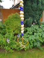 Gold Plated Khanda Beaded Mala Pendant Sikh Singh Kaur Car Mirror Hanger F37 NEW