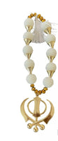 Gold Plated Punjabi Sikh Large Khanda Pendant Car Hanging white Pearl Beads OF5T