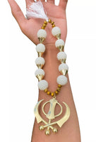 Gold Plated Punjabi Sikh Large Khanda Pendant Car Hanging white Pearl Beads OF5T