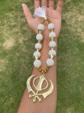 Gold Plated Punjabi Sikh Large Khanda Pendant Car Hanging white Pearl Beads OF5T