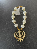 Gold Plated Punjabi Sikh Large Khanda Pendant Car Hanging white Pearl Beads OF5T