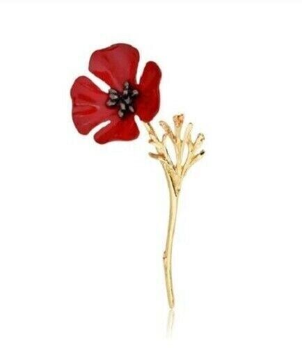 Elegant and stunning gold plated redpoppy flower brooch lovely broach cake pin