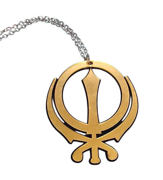 Sikh Khanda Car Hanger Acrylic Gold Mirror Punjabi Pendant for Car Rear Mirror