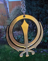 Sikh Khanda Car Hanger Acrylic Gold Mirror Punjabi Pendant for Car Rear Mirror