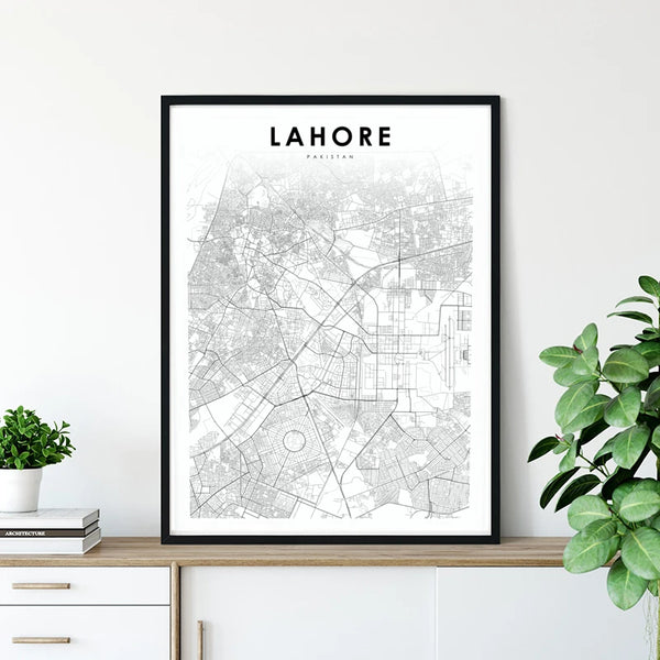 Lahore Punjab City Map Black White Canvas Poster Wall Art Painting Prints Nordic Decoration Picture Pakistan Modern Home Decor