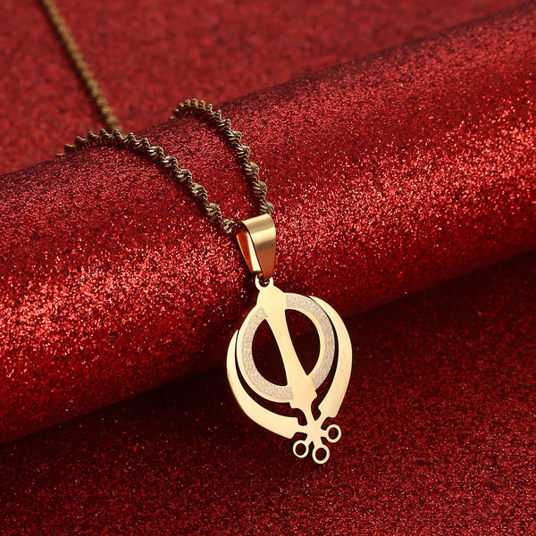 Stainless Steel Sikhism Necklace Pendant Sikh Khanda Jewelry Gold Color Sikhs Necklaces India Pakistan Malaysia Religious