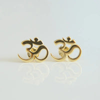 100% 925 Sterling Silver Earring Stud OM Ohm Sign Jewelry YOGA Earrings For Elegance Girl Gold Color Simple Delicate Earring